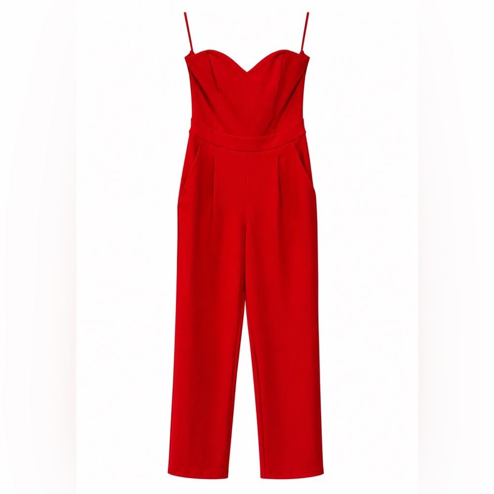 Express Red Sleeveless Wide-Leg Jumpsuit